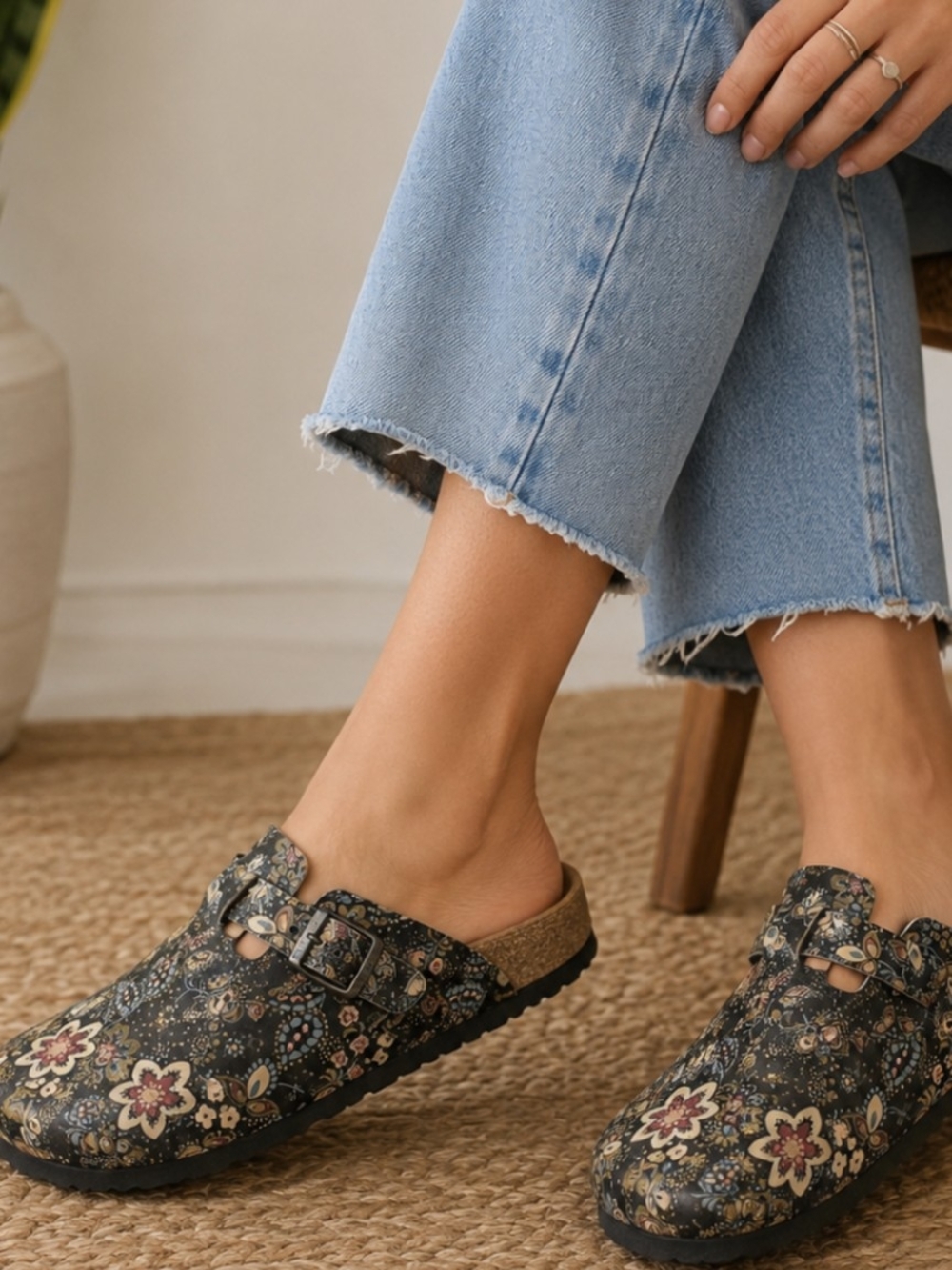 Papillio Birkenstock Floral Clogs EU 36 US 5 5.5 Black Boho Comfort Shoes - Picture 2 of 14